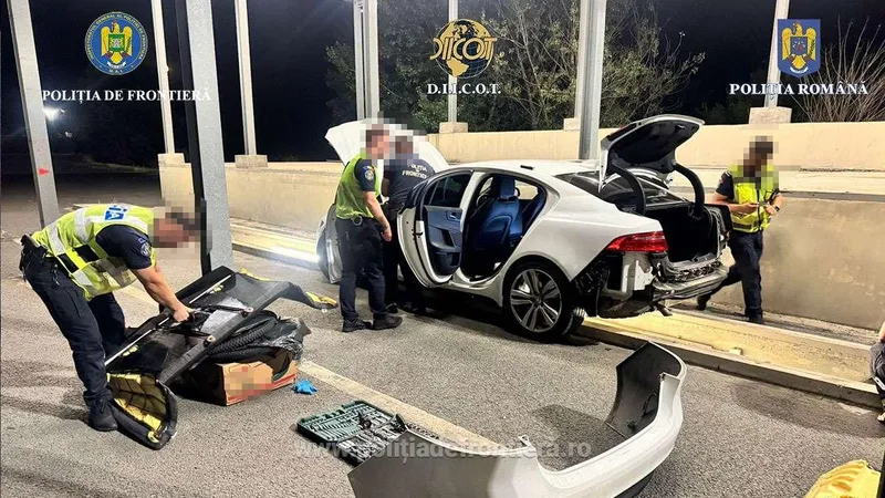Peste un kilogram de cocaină, găsită ascunsă într-o maşină la Arad - FOTO: Poliția de Frontieră