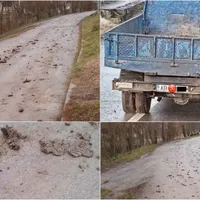 Camioneta și murdăria lăsată pe o strada din comuna Ciugud - Foto: Colaj/Facebook