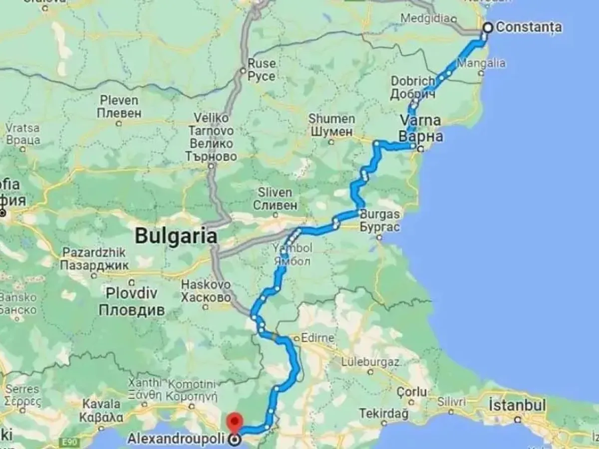 Autostrada Mării Negre va lega portul românesc Constanța de orașul-port grecesc Alexandroupolis, traversând Bulgaria, via Varna - Foto: Google Maps