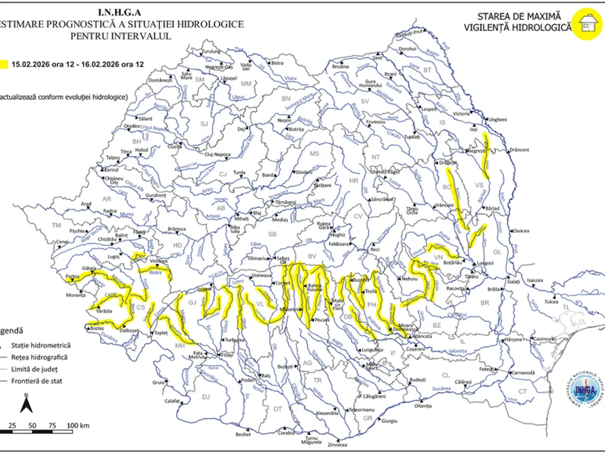 Harta inundații foto: captură ANM