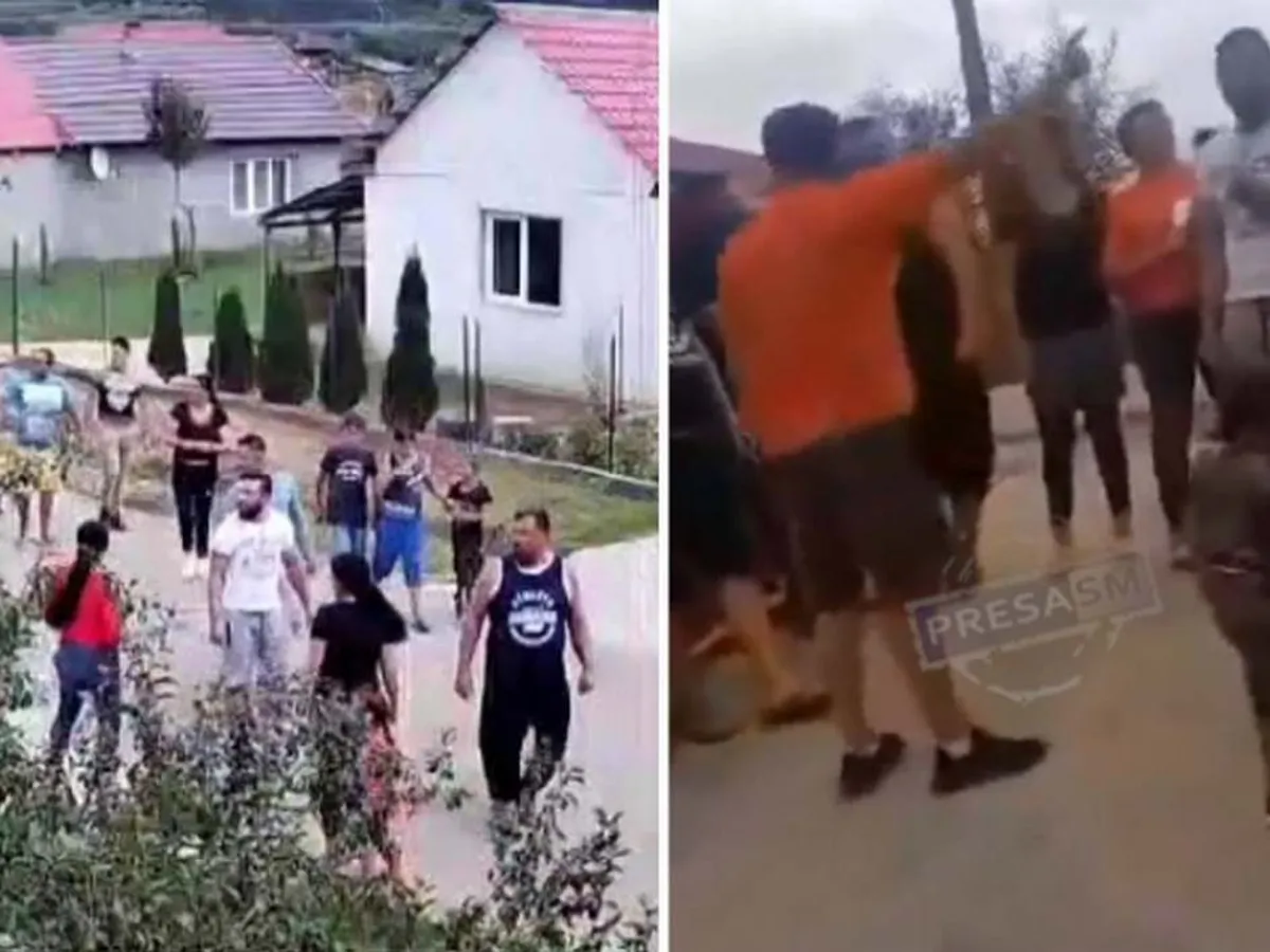 Bătaie în plină stradă, cu pumni, picioare, bâte și cuțite, între zeci de săteni din Socond - Foto: presasm.ro