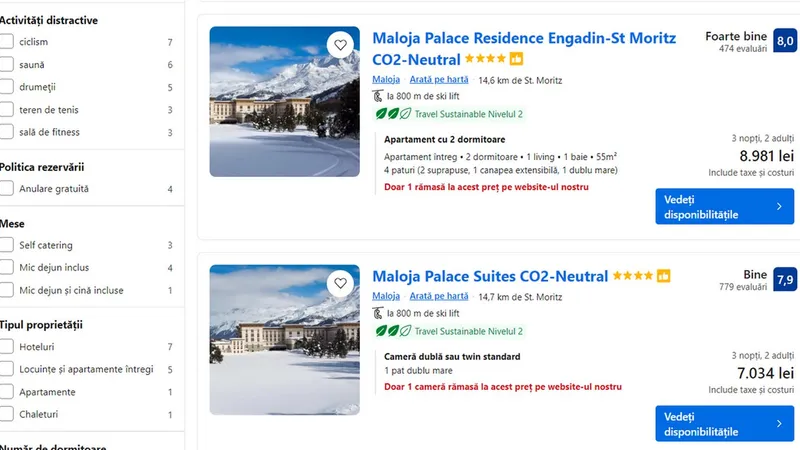 Azuga bate celebra stațiune St. Moritz de Revelion: De la 1.900 € pachetul, contra 1.400 € camera - Foto: captură ecran