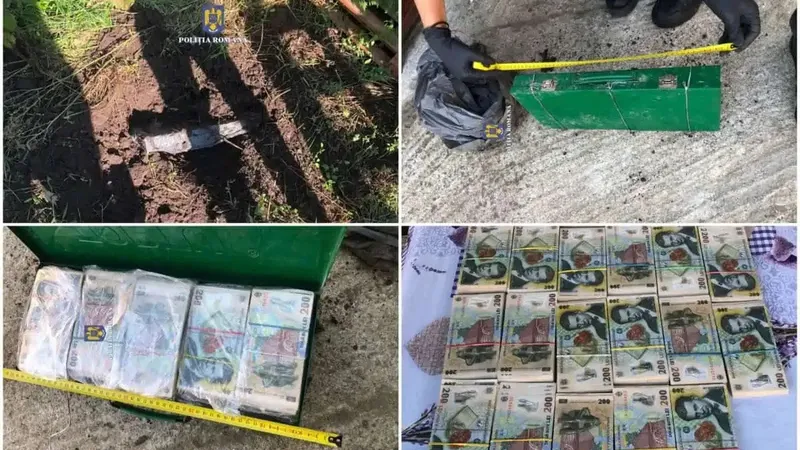 Cutia cu bani de sub pământ - Foto: Poliția Română