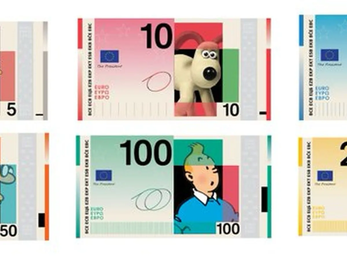 Diferite parodiii după bancnote euro, prezentând mai multe imagini populare de personaje din desenele animate - Foto: X/Pelantino