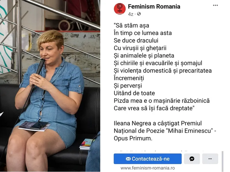 Poezia în care vaginul e „o mașinărie războinică" naște dispute. Autoarea, Ileana Negrea, a luat premiul Eminescu Foto: Facebook