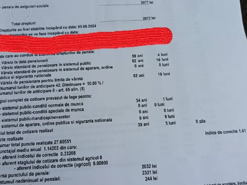 900 lei în plus după trecerea la pensie limită de vârstă pentru un pensionar. Cât a muncit? Document - Foto: Arhiva