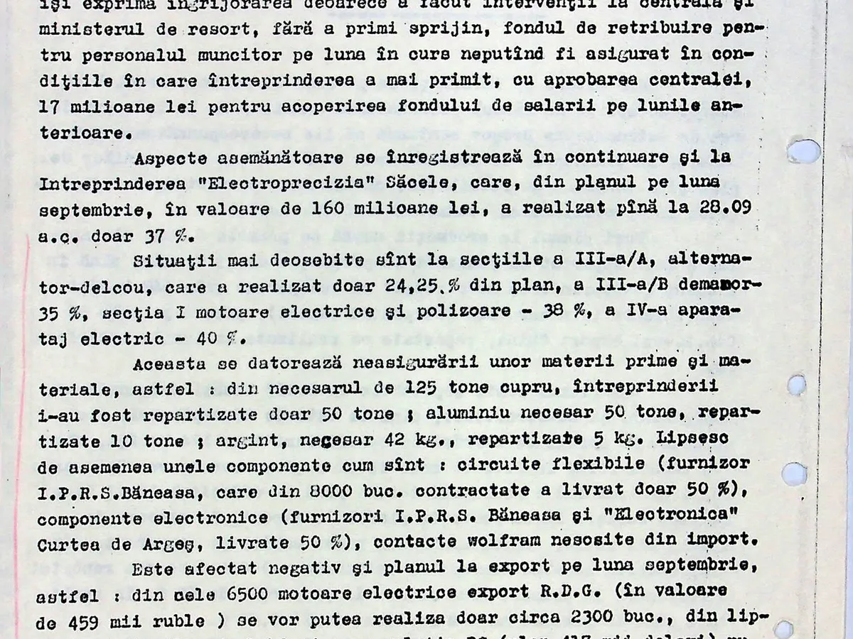 Nota Nr. 02258 a Securității din 30 septembrie 1989 despre industria din România - Foto: Facebook / CNSAS