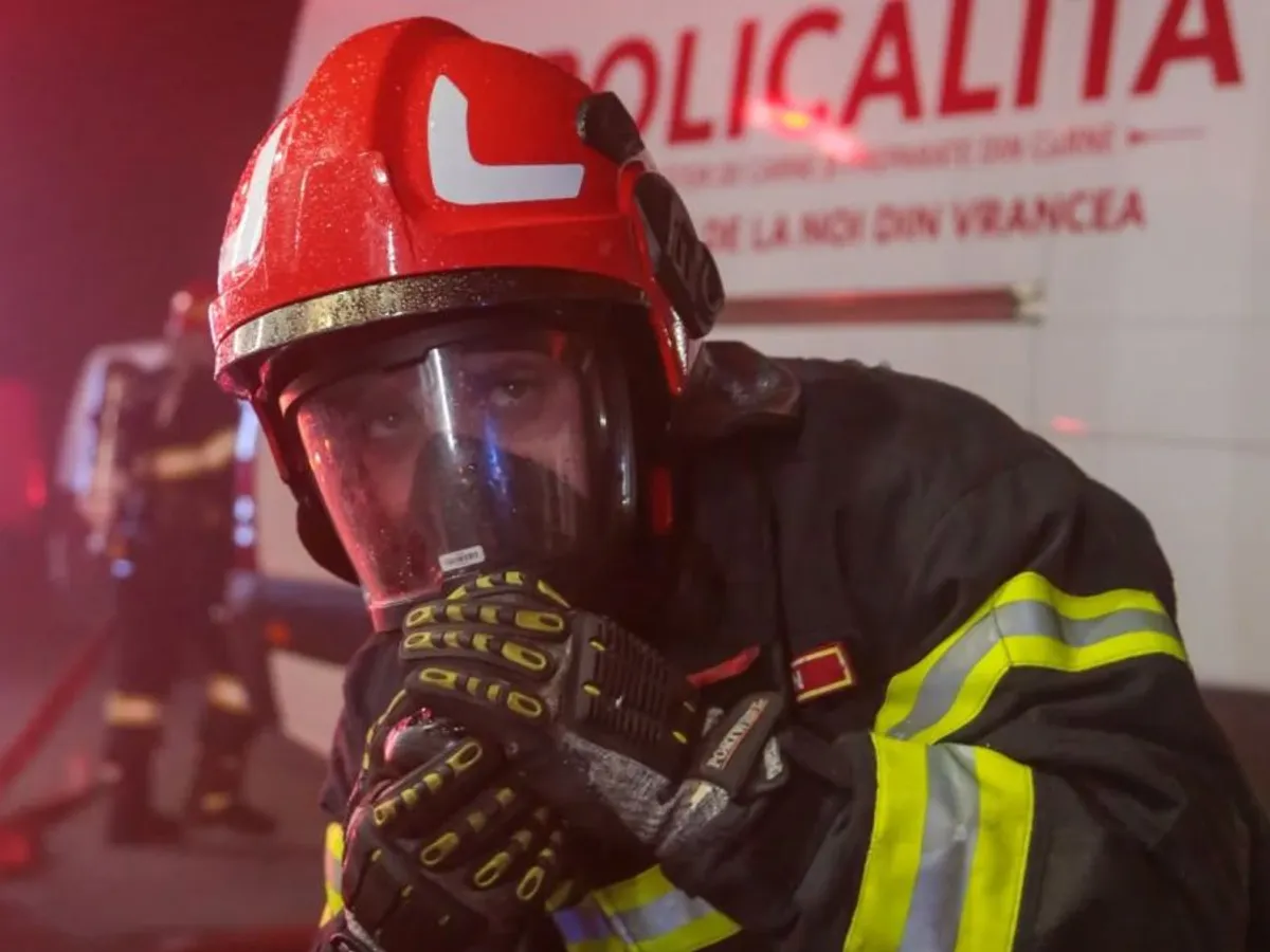Pompier de la ISUBIF, în timpul intervenţiei de aseară - Foto: Facebook/ISUBIF