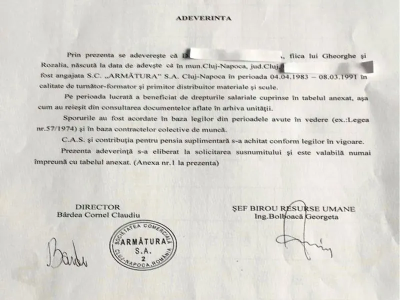 Foto: Adeverința din care rezultă activitatea profesională și veniturile nerpermanente