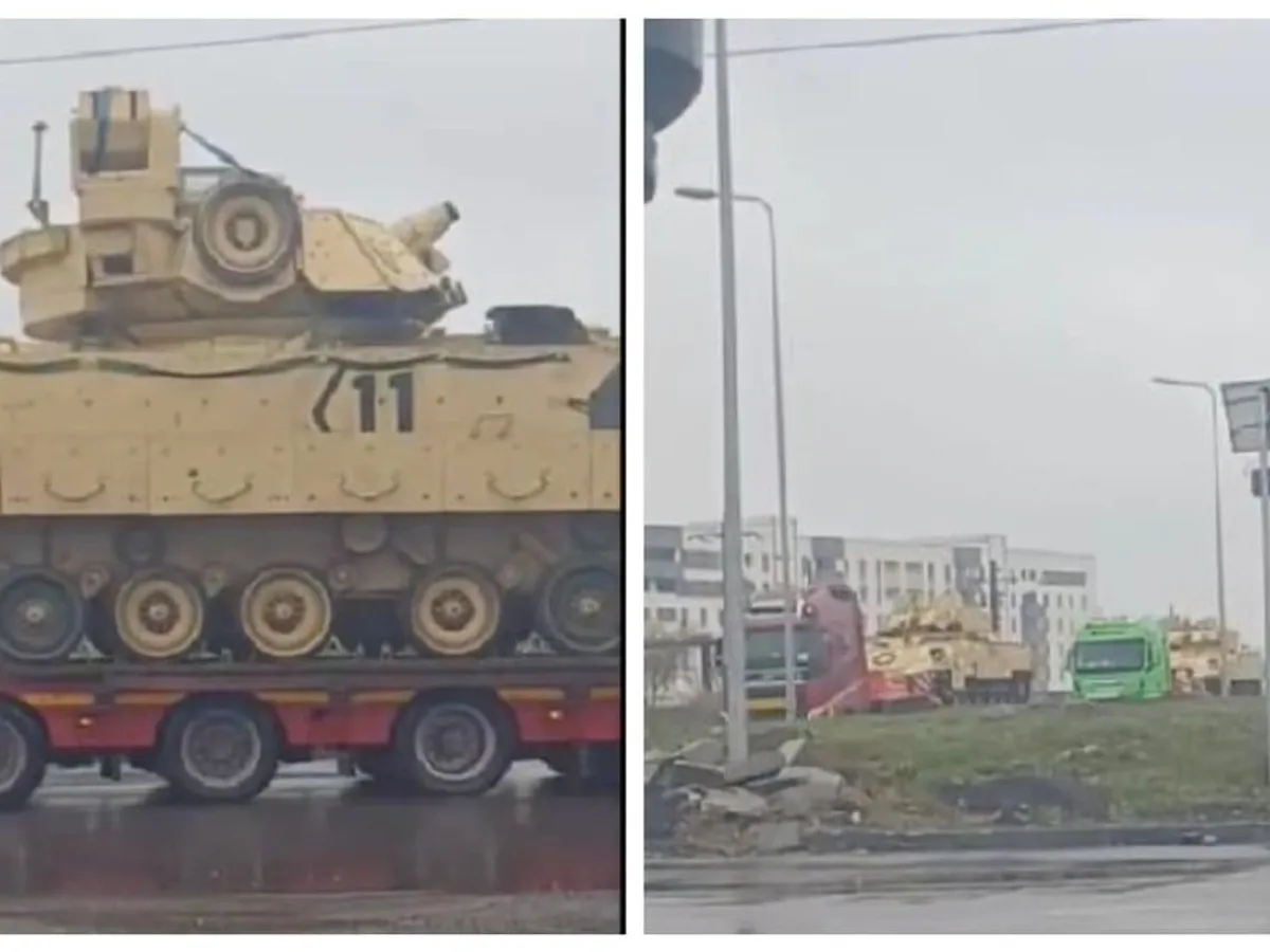 Blindate Bradley, în tranzit prin România. - Foto: captura FB