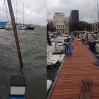 Vântul face ravagii în România. Velier scufundat în portul Tomis. Avertizări Ro-Alert Foto: Facebook/ Omul cu Branhii