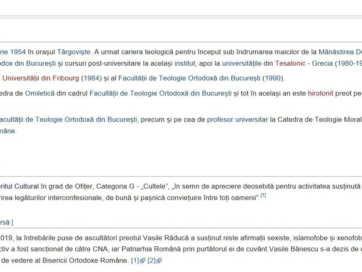 Pe Wikipedia, biografia preotului a fost deja updatată cu scandalul produs de declarațiile la Radio Trinitas.