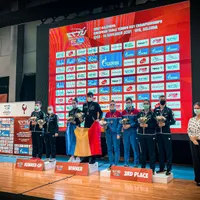 Rareş Şipoş şi Andreea Dragoman, medaliaţi cu aur la dublu mixt, la Europenele Under-21 de ping-pong. / Foto: Federația Română de Tenis de Masă/Facebook