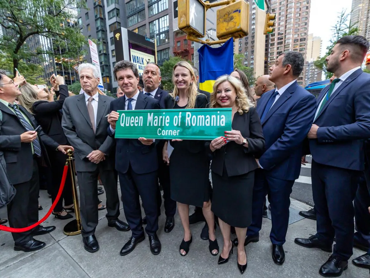 O intersecție din New York a fost botezată „The Queen Marie of Romania Corner”, în prezența președintelui Nicușor Dan - Foto: presidency.ro