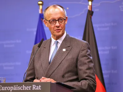 Cancelarul federal Friedrichh Merz, în conferinţă de presă - Foto: Profimedia Images