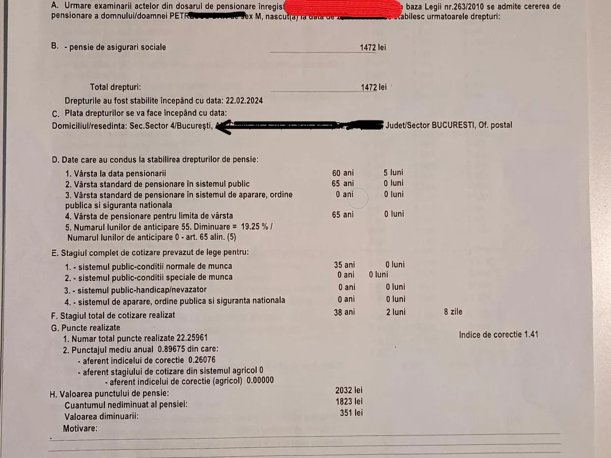 Foto: Decizie pensionar inițială