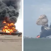 Feribot rusesc plin cu cisterne de combustibil, scufundat în Crimeea după un atac ucrainean - Foto: X/ PStyle0ne1