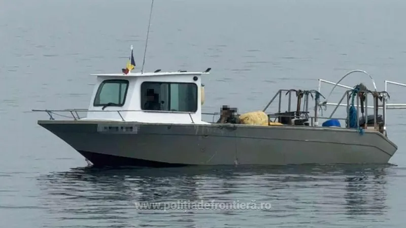Patru bărbaţi, prinşi în timp ce pescuiau ilegal în Marea Neagră. Ambarcațiunea avea un motor furat - Foto: Poliția de Frontieră