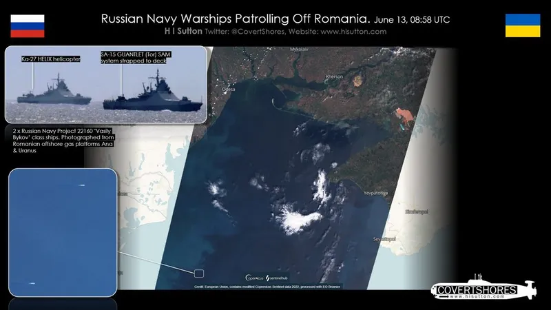 Două nave militare rusești au intrat din nou în zona economică a României din Marea Neagră. / Foto: H I Sutton, Twitter