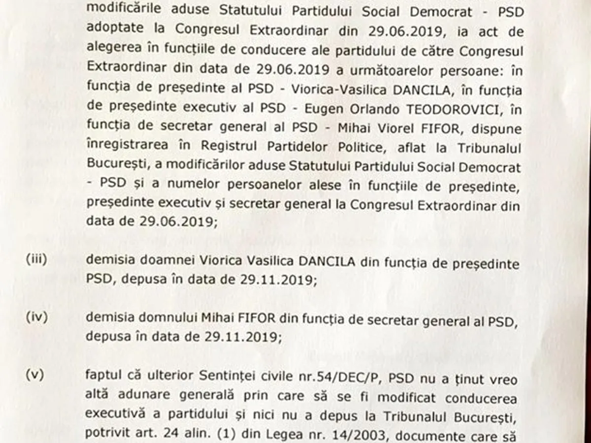 Cererea trimisă de Teodorovici instanței. FOTO: Facebook