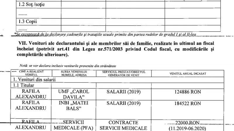 Sursa: Declarația de avere a lui Alexandru Rafila. Sursa: ANI