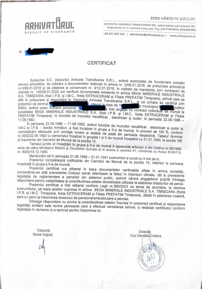 Adeverinţă vechime