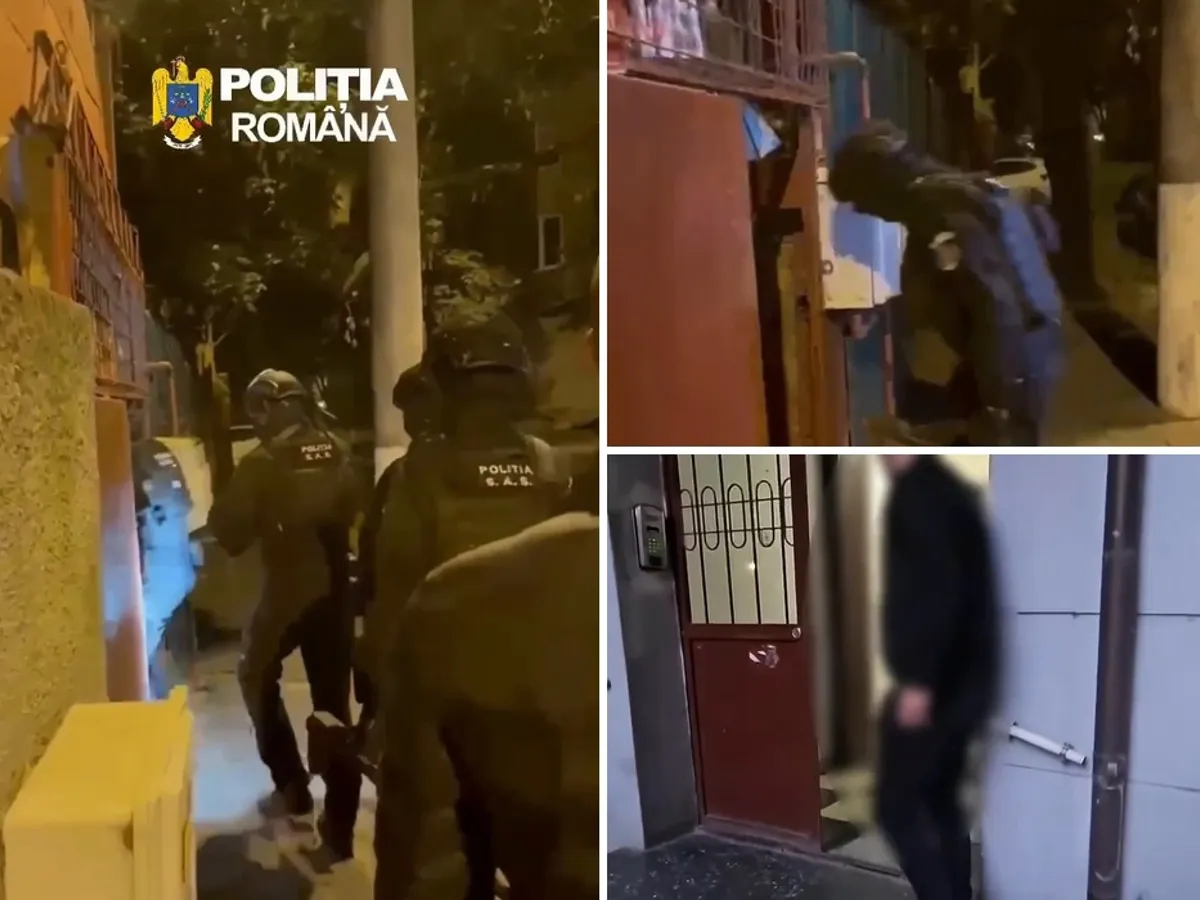 Percheziții în București - Foto: Colaj video Poliția Română