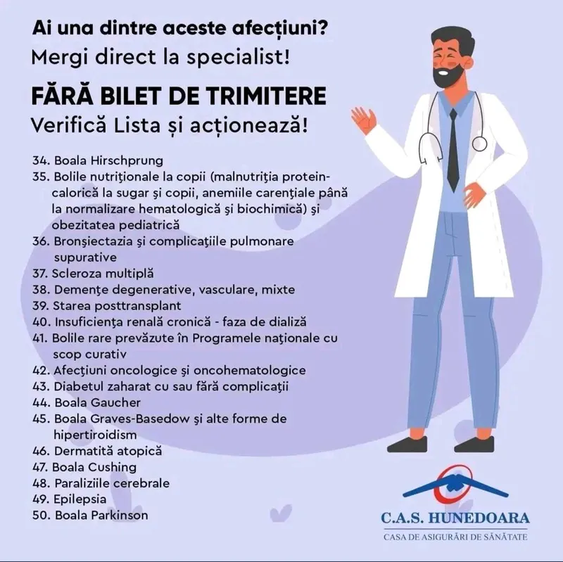Boli pentru care nu ai nevoie de bilet de trimitere - Foto: Casa de Sănătate