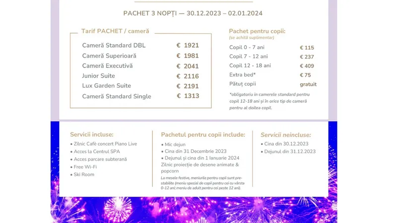 Azuga bate celebra stațiune St. Moritz de Revelion: De la 1.900 € pachetul, contra 1.400 € camera - Foto: captură ecran