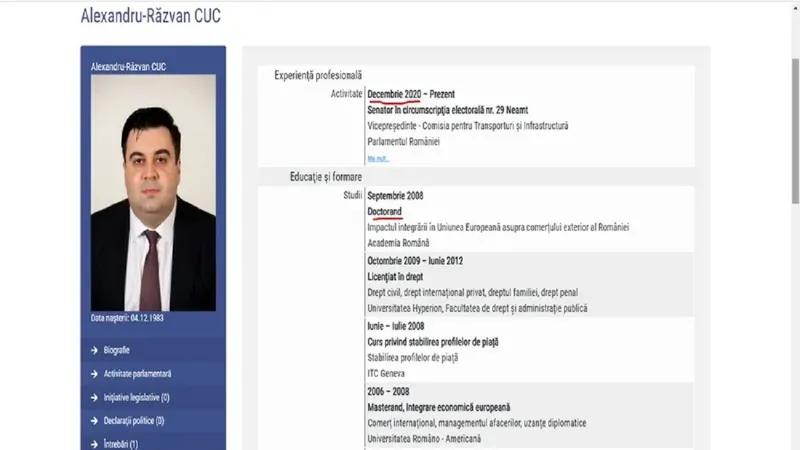 Declarație avere Răzvan Cuc - Foto: senat.ro