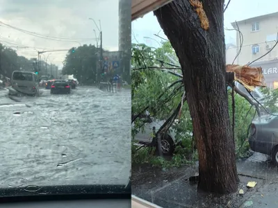 Furtună puternică în București. Copaci căzuți, străzi inundate. Cinci avioane nu au putut ateriza - Foto: Colaj / Meteoplus Facebook