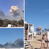 VIDEO Panică pe plaja din Crimeea. Turiștii ruși au fugit speriați după ce o bază aeriană a explodat/FOTO: Colaj Newsweek
