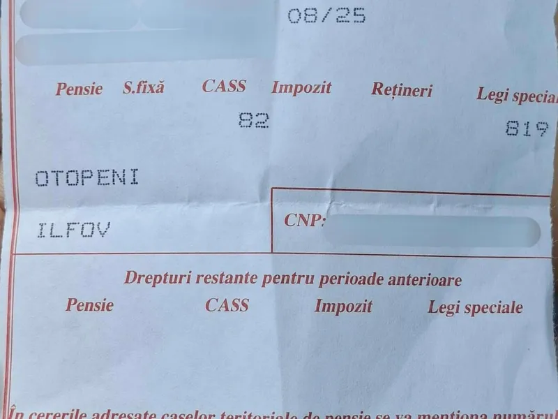 Foto: Talon care conține contribuția la CASS