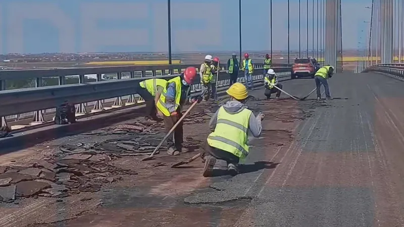 Lucrare de „calitate”! Podul Golden Gate de la Brăila, deschis în 2023, reasfaltat a 5-a oară - Foto: captură ecran