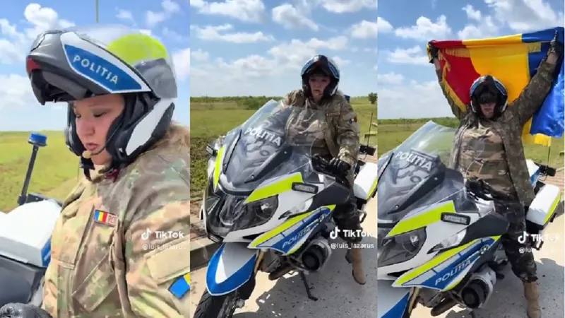 Șoșoacă a vrut să „fure” voturi pe motocicletă, îmbrăcată în polițist - Foto: captură video