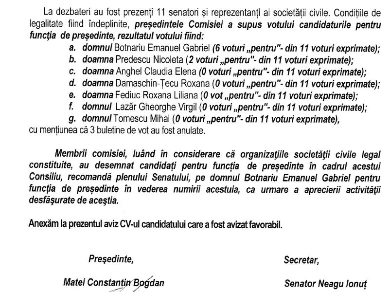 Fragment din avizul trimis de către Comisia de drepturile omului către plenul senatului, consultat de Newsweek România