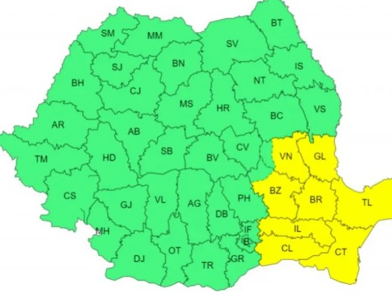 Hartă avertizări meteo ger și vânt puternic