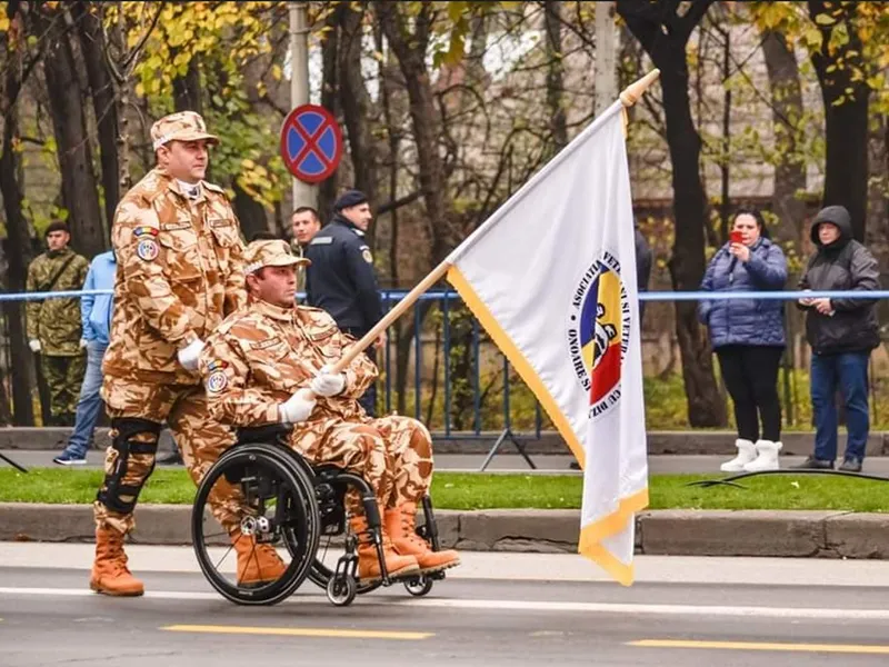 Ionuț Butoi, Port-drapelul Asociației Militarilor Veterani şi Veteranilor cu Dizabilităţi/foto: facebook