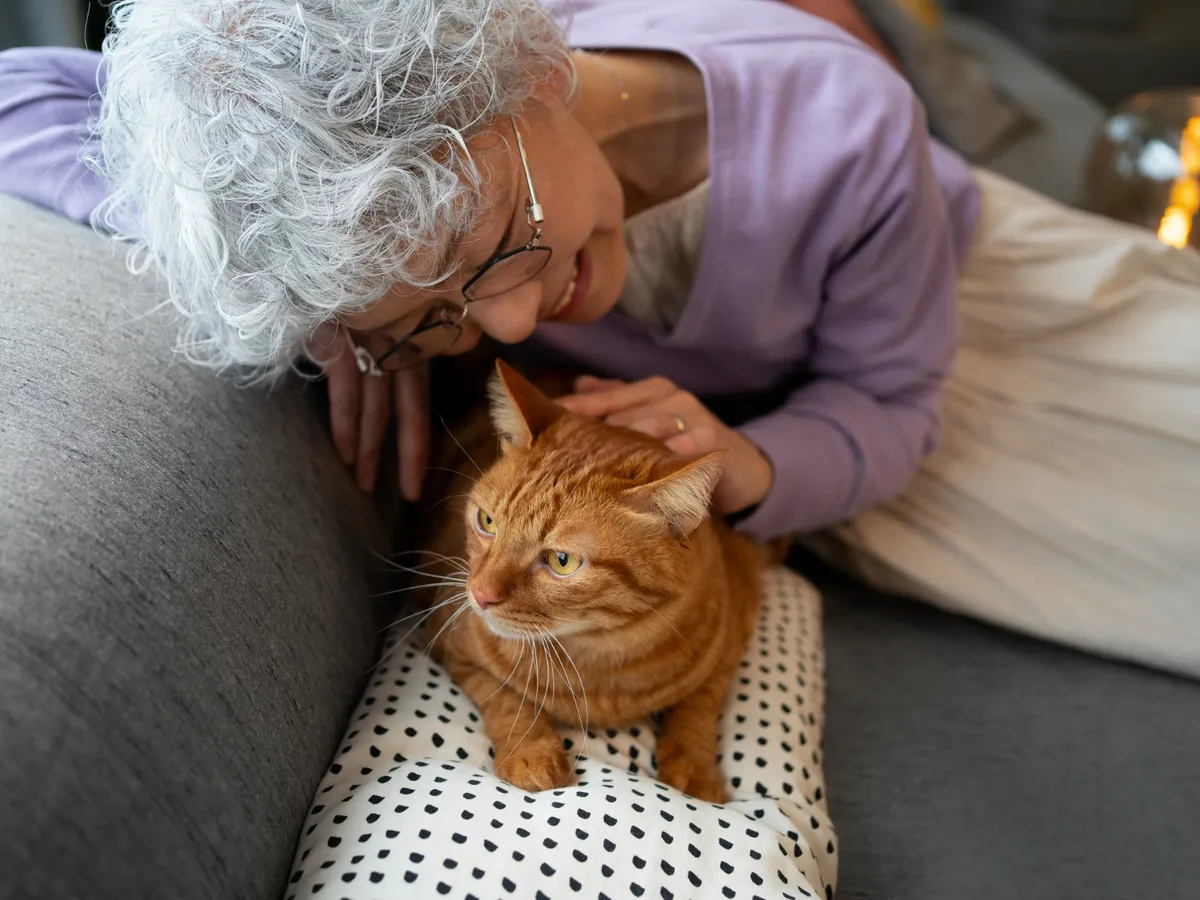 Pensionară care mângâie o pisică - Foto: Freepik (Imagine cu rol ilustrativ)