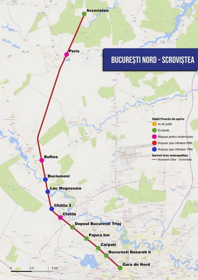 Harta trenului metropolitant București - Chitila - Scroviștea - Foto: Facebook / Horațiu Cosma