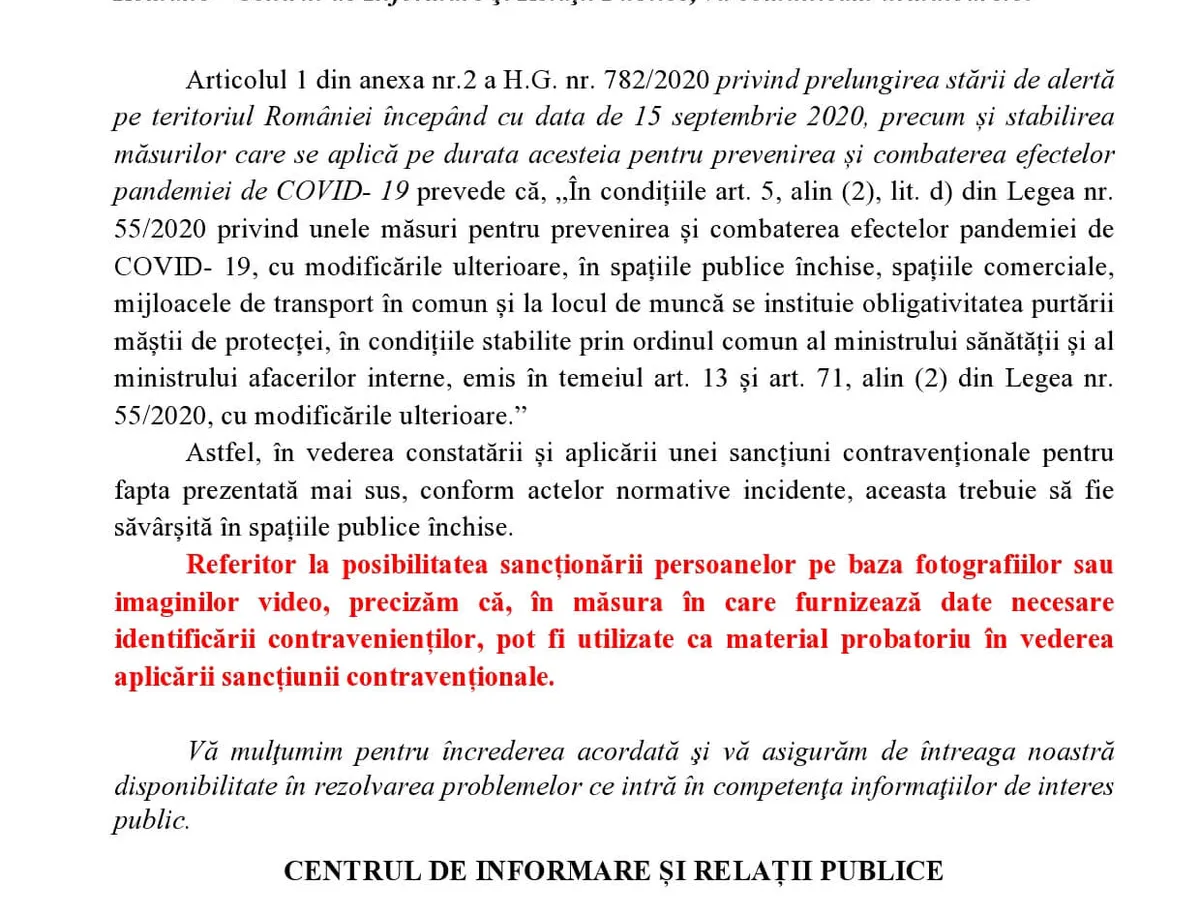 Răspunsul Poliției Române