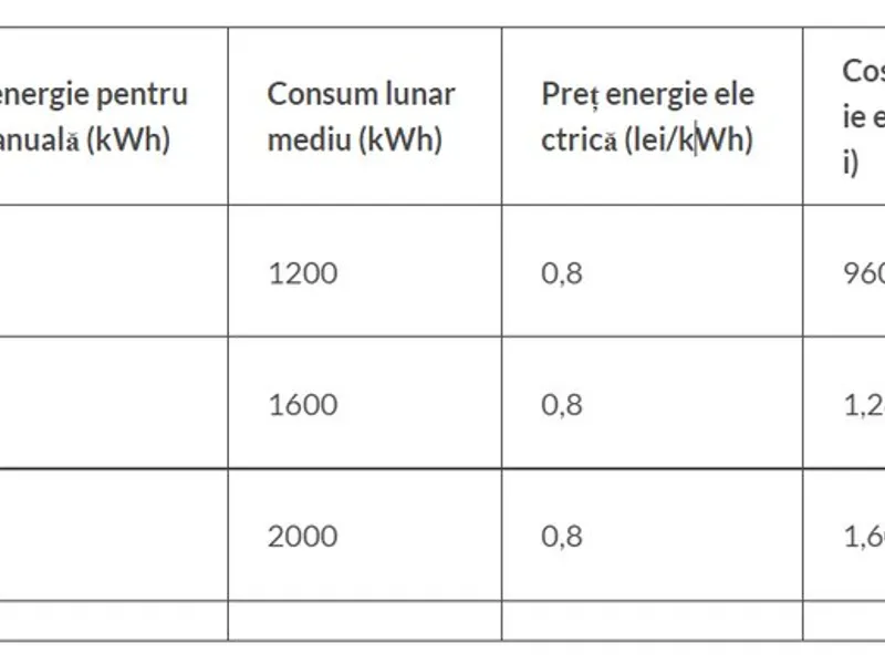 Necesarul de energie pentru încălzire anuală (kWh) și costul lunar al energiei electrice pentru încălzire. / Foto: asociatiaenergiainteligenta.ro