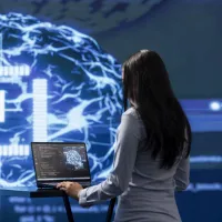 O femeie foloseşte laptopul, pentru a lucra cu inteligenţa artificială - Foto: Magnific.com/DC Studio