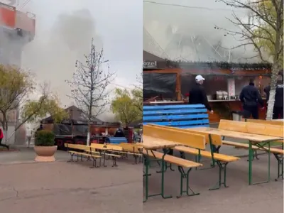 Incendiu la o căsuță de la Târgul d Crăciun din București - Foto: captură Jandarmeria București