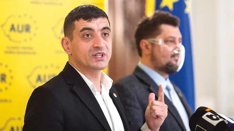 Cei doi șefi ai AUR, Claudiu Târziu și George Simion, apără partidul de acuzațiile de antisemitism și extremism spunând că este „o operațiune specială de compromitere“ - Foto: INQUAM PHOTOS/ Ilona Andrei