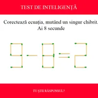 TEST DE INTELIGENȚĂ Corectează ecuația 9-8=2, mutând un singur chibrit. Ai doar 8 secunde - Foto: Colaj Newsweek / mindyourlogic.com