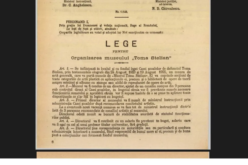 Lege &icirc;nființare Muzeul Toma Stelian
