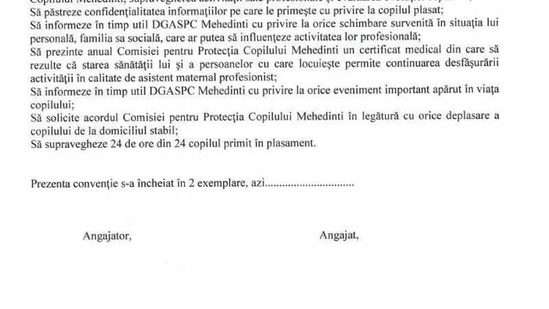 Model de convenție de plasament pentru copiii din Mehedinți