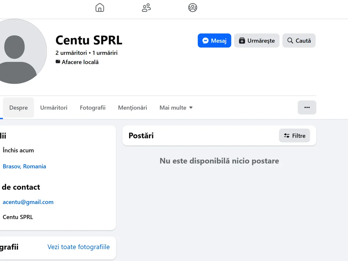 O modestie aparte pe pagina de Facebook a Cențu SPRL