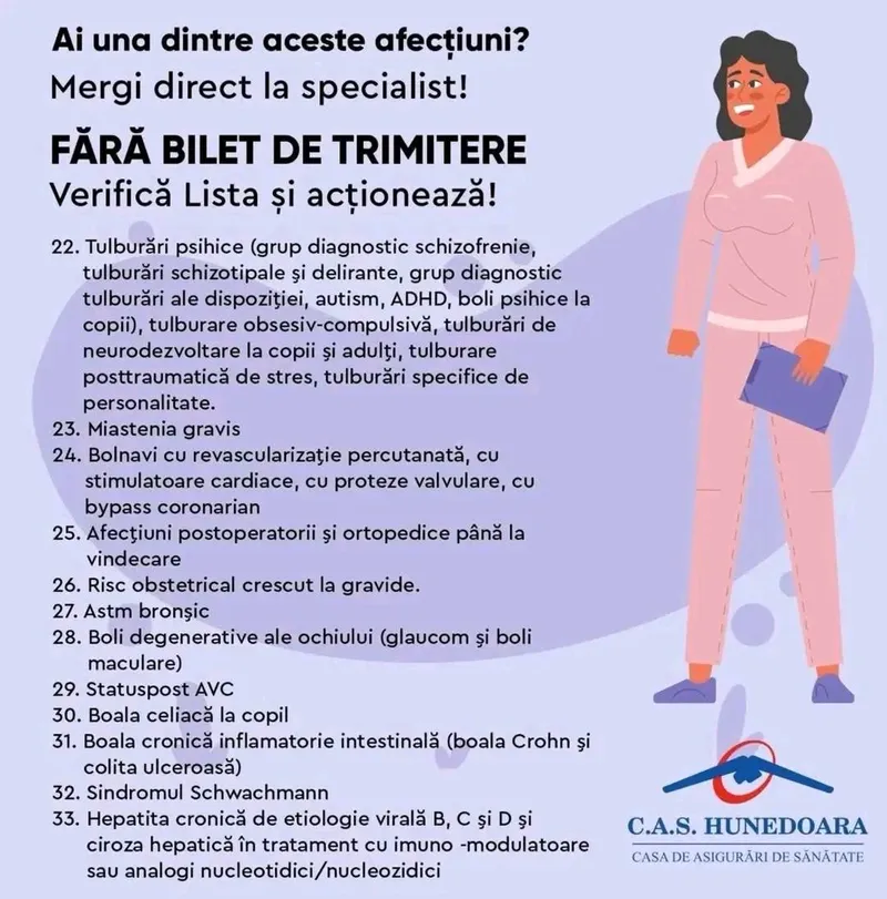 Boli pentru care nu ai nevoie de bilet de trimitere - Foto: Casa de Sănătate
